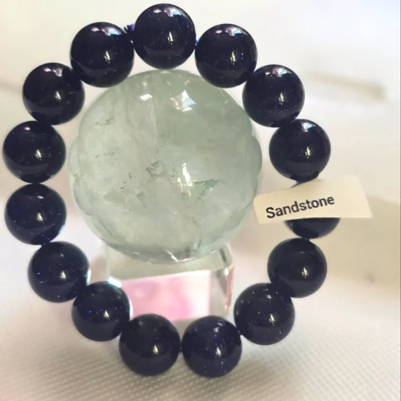 Blue Sandstone Beaded Bracelet - Picture 2 of 4